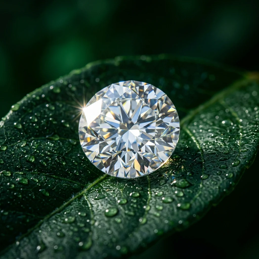 Lab-Grown Diamond on Green Leaf