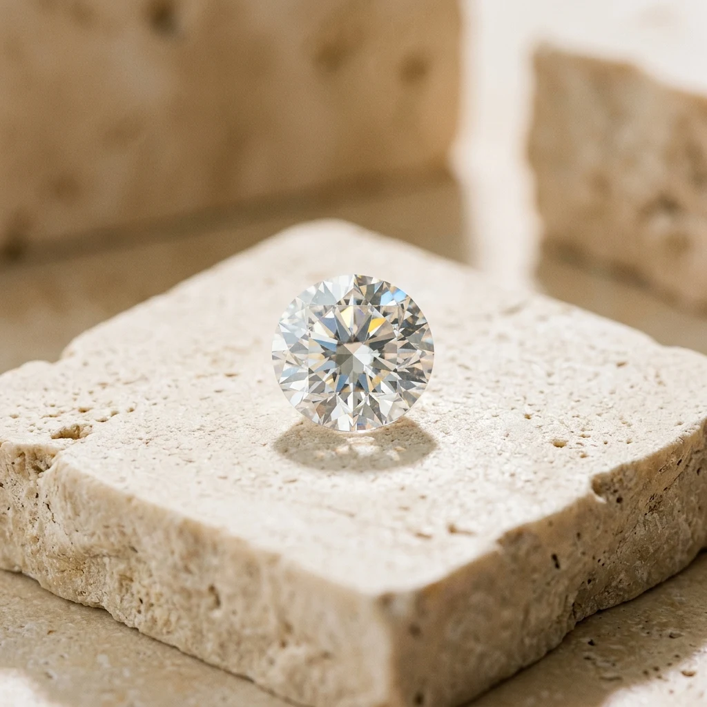 Natural Mined Diamond on Warm Stone Pedestal