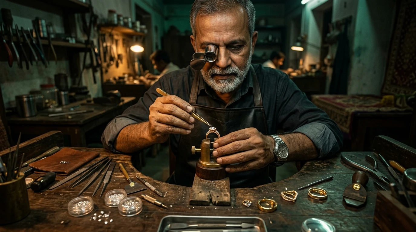 Master Goldsmith at Surat Atelier crafting custom diamond jewellery